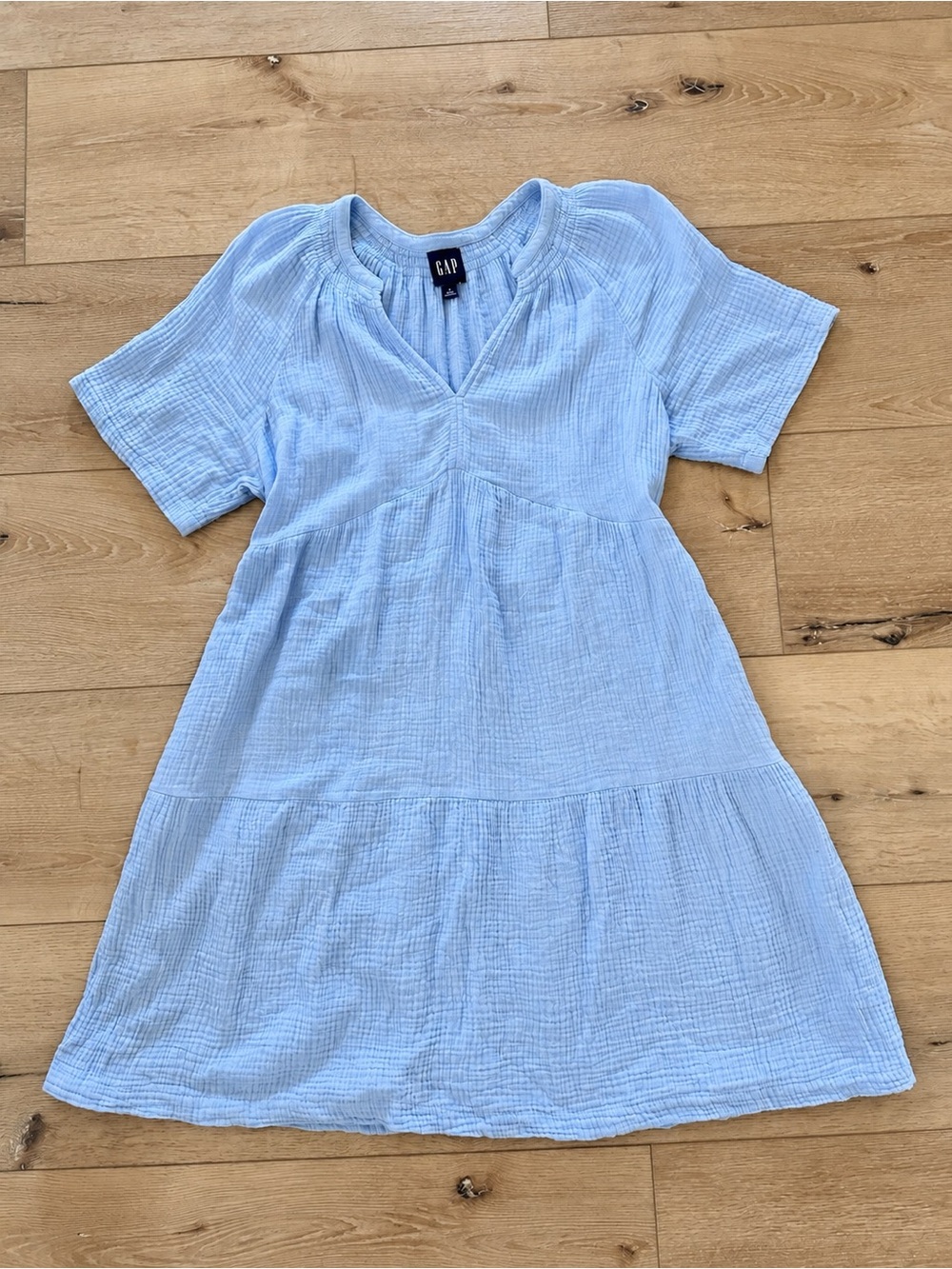 GAP Blue Cotton Gauze Tiered Mini Dress With Pockets Size Medium
